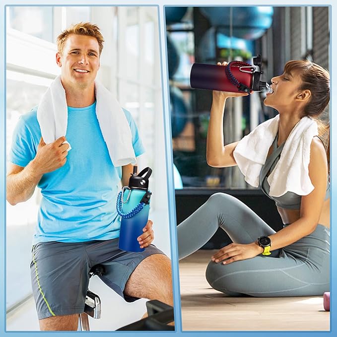 32oz/40oz/64oz Insulated Water Bottles - Vacuum Triple Walled Cold-48H Hot-24H, Water Bottle w/Straw & Chug Lid, Paracord Handle, Bottle Carrier, Stainless Steel Water Flask Mug for Sport Gym Yoga