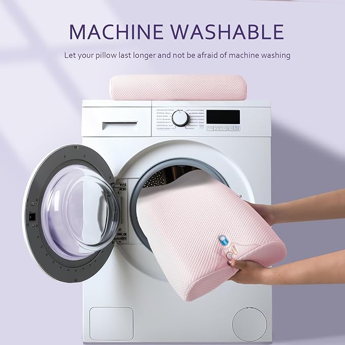 Silicone Cervical Pillow for Pain Relief, Shoulder & Neck Support Machine Washable Silicone Neck Pillow with Cool Silk Breathable Pillowcase, Ergonomic Pillow for Side, Back, Stomach Sleepers