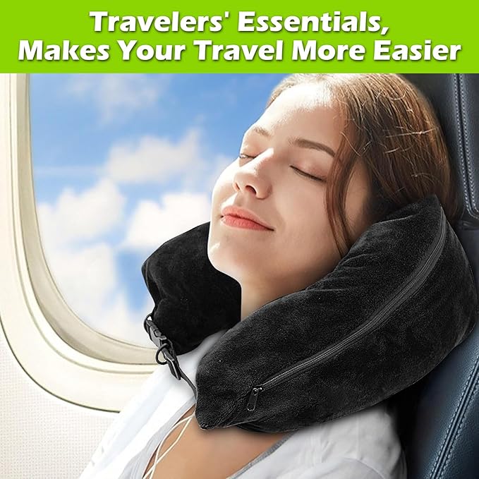2Pcs Stuffable Travel Pillow-Stuffable Neck Pillow for Travel-Soft Velvet Stuffable Travel Neck Pillow Portable Plane Neck Pillow Case Cover Stuffable with Clothes for Airplane Essentials Accessories