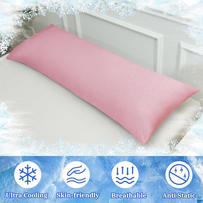 Cooling Body Pillow Case for Hot Sleepers - Body Pillow Cover Cooling Double Side Arc-Chill Q-Max>0.5 Cooling Fiber - Breathable Cooling Body Pillow Cover with Zipper (Pink, 20" x 54")