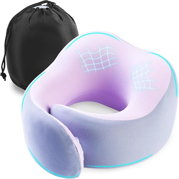 Travel Pillow, 360° Wrapped Travel Neck Pillow, 100% Pure Memory Foam Neck Pillow, Airplane Neck Pillows, Perfect Support, Soft and Breathable Pillows, Travel Accessories with Portable Bag