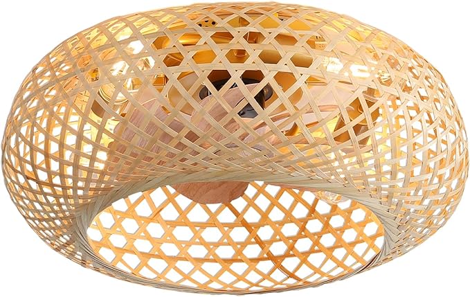 NicBex Ceiling Fan 20 Inch Ceiling Fans with Lights Bamboo Woven Ceiling Fan with Blades and Remote Control Flush Mount Ceiling Fans for Bedroom, Living Room, Natural