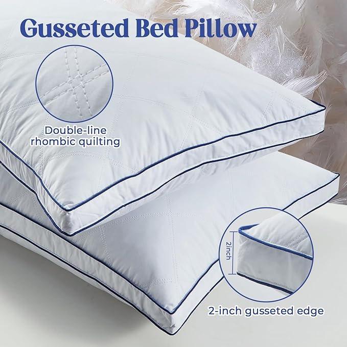 puredown Feather Down Pillows Set of 2, Luxury Goose Feather Pillow for Sleeping, Organic Cotton Cover Hotel Collection Bed Pillows (Queen)