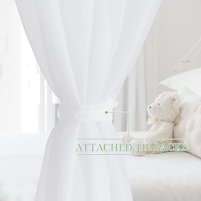 KGORGE Canopy Bed Sheer Curtains for Queen/King/Twin/Full Size, 8 Panels for Girls Boys Adults Bed, Home Bedroom Decor (White, 45 inch Width X 72 inch Length)