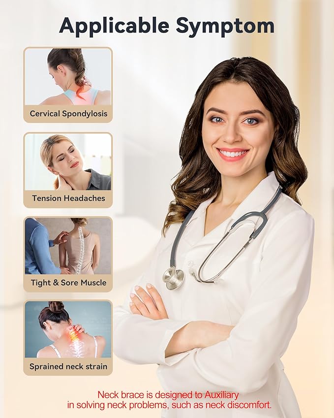 Neck Brace Cervical Collar - Neck Support Brace for Sleeping, Soft Foam Wraps Keep Vertebrae Stable and Aligned for Relief of Cervical Spine Pressure for Women & Men, (10.6-12.6 Inch) Grey