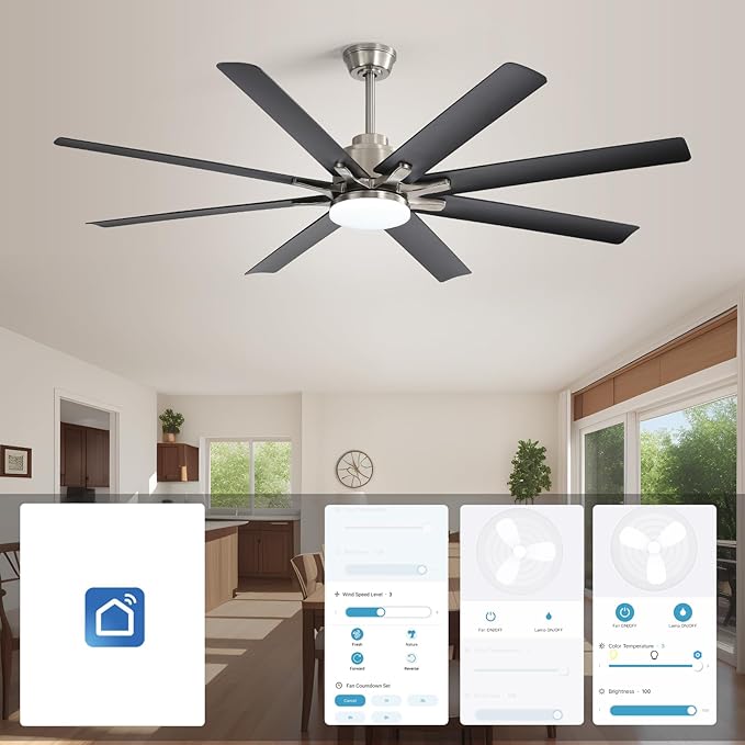 NicBex Ceiling Fan 66 Inch Ceiling Fans with Lights Ceiling Fan with 8 Blades and Remote Control Ceiling Fans with Reversible Noiseless DC Motor for Bedroom, Living Room, Gray