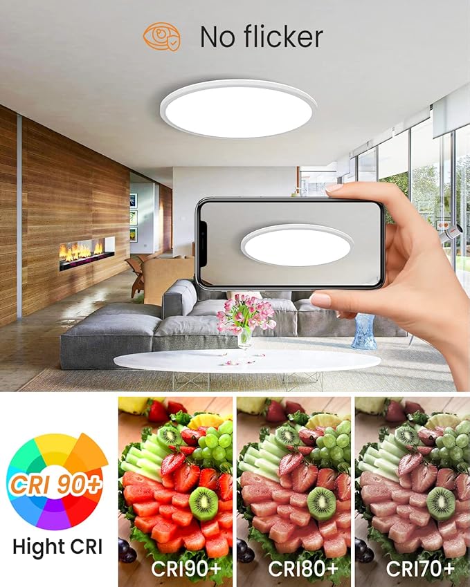 slochi 15.4 Inch 2 Pack Flush Mount LED Ceiling Light, 36W Ultra Thin LED Ceiling Light, 3000K/4500K/6000K 3 Color Temperature Low Profile Ceiling Light Fixtures for Bedroom, Kitchen, Living Room