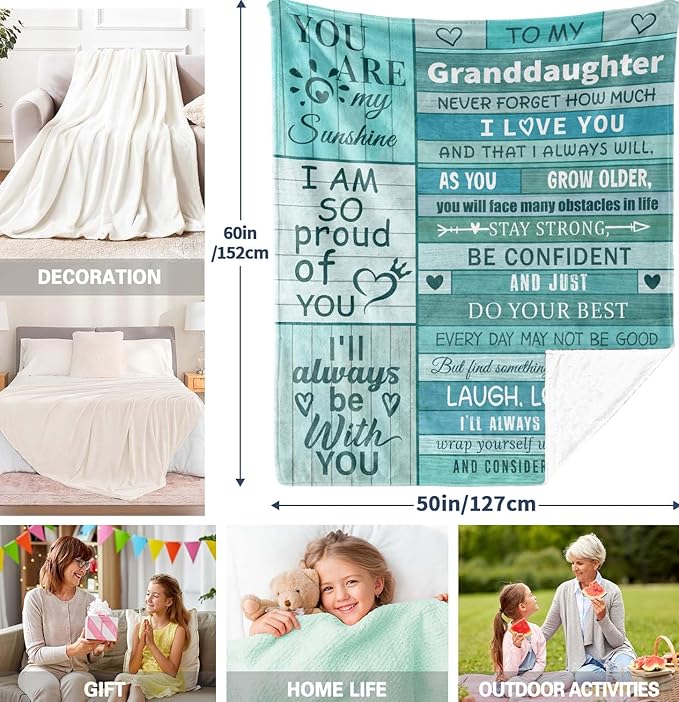 Granddaughter Gifts from Grandma, Granddaughter Gifts, Granddaughter Blanket Throws, Graduation Gifts for Granddaughter Birthday Christmas Valentine 60" X 50"