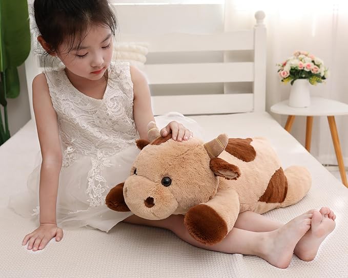 25.6 inch 5 lbs Cow Weighted Stuffed Animals, Large Weighted Plush Animal, Cute Plush Toy Pillow, Soft Kawaii Plushie Gifts for Adults, Kids, Boys and Girls