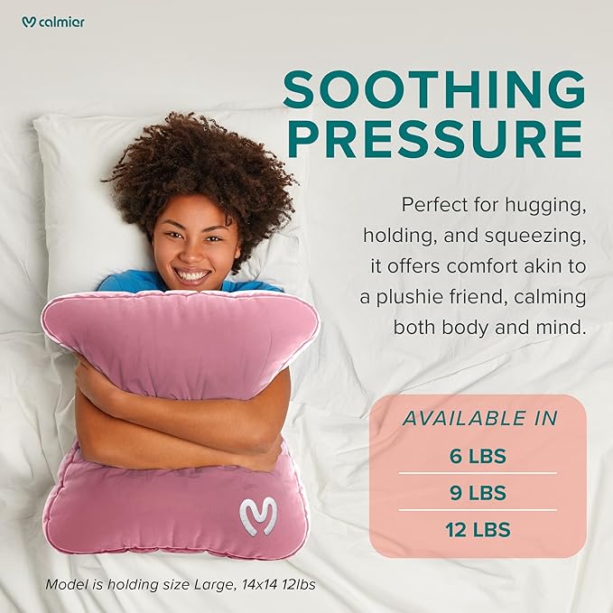 Calmier - 9 lb Sensory Weighted Pillow - Glass Bead Filled Hug Pillow - Ultra Plush Cozy Weighted Pillows for Adults and Kids - Child Sensory Pillow - Weighted Lap Pad (Pink - Minky, 9 LBS)