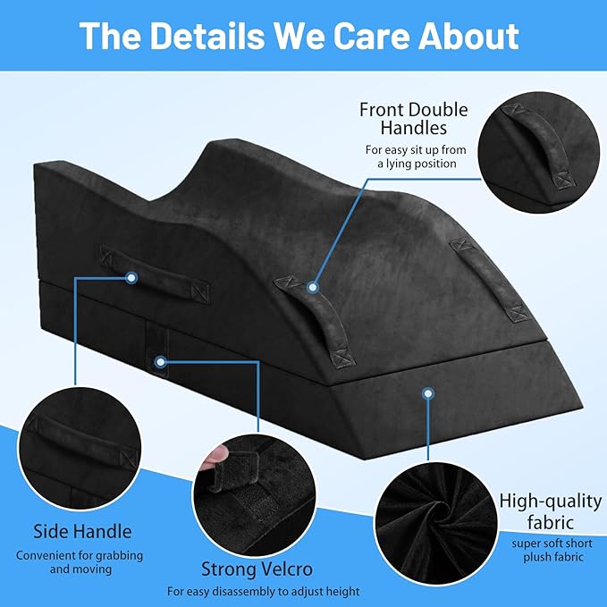 Leg Elevation Pillows, Wedge Pillow for After Surgery Or Rest, Memory Foam Leg Support Adjustable, Back Knee Hip Ankles Pain Relief, Knee Pillow for Sleeping Blood Circulation Black