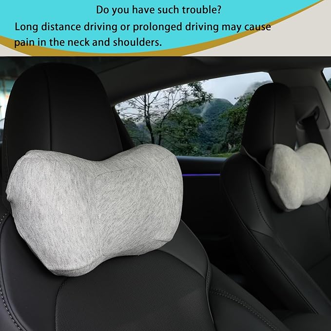 Car Neck Pillow, 2pcs Memory Foam Ergonomic Neck Pillow and Seat Headrest for Driving Fatigue Relief, Comfort and Support Your Neck