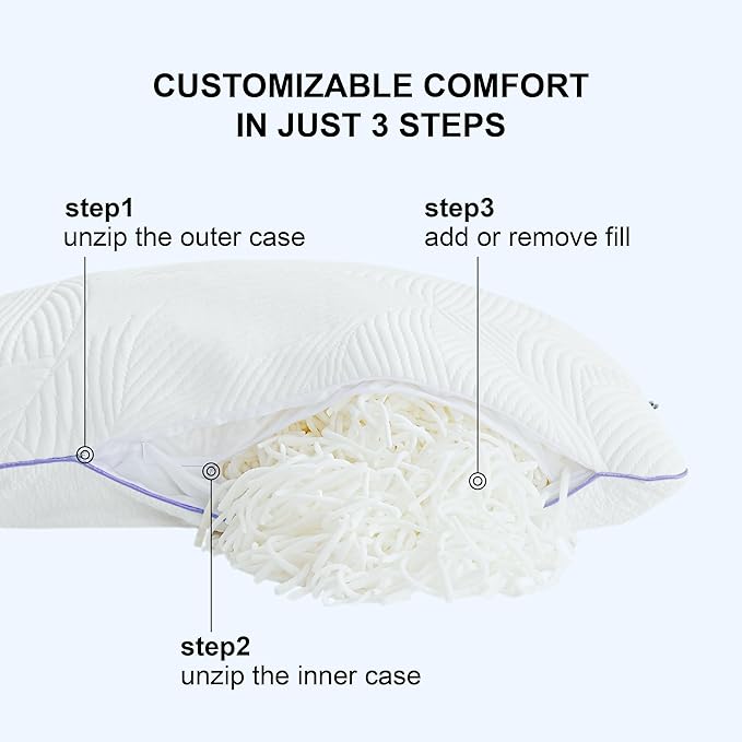 Shredded Memory Foam Pillows Queen Bed Pillows Set of 1, Summer Cooling Pillows for Hot Sleepers with Washable Pillowcase, and Winter Soft Dual Sided Pillow for Back and Stomach Sleepers