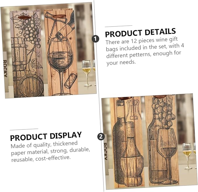 12pcs Wine Packaging Bag Christmas Party Supplies Wine Bottle Tote Bag Wine Bag Storage Pouch Portable Bag Bottle Wrapping Bag Handle Bag Paper Thicken Wine Bag