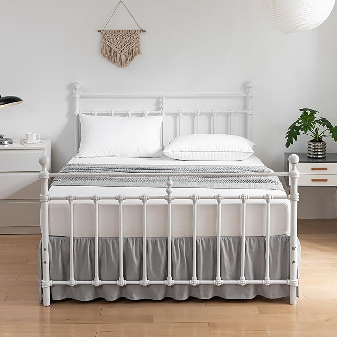 Bed Skirt Full Size Ruffled Bed Skirts with Split Corners, 16 Inch Drop Dust Ruffle Bed Skirt with Platform, Light Gray, Full - 16" Drop