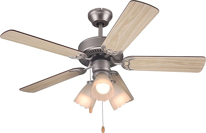 COMMERCIAL COOL 42” Contemporary Ceiling Fan with Lights, Cools up to 175 Sq. Ft., Ideal for Medium Sized Rooms, Equipped with Dual Chain, 5 Reversible Dual Finish Blades & Featuring 3 Air Flow Speeds