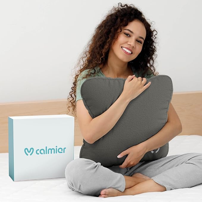 Calmier - Sensory Weighted Pillow - Glass Bead Filled Hug Pillow - Ultra Plush Cozy Weighted Pillows for Adults and Kids - Child Sensory Pillow - Weighted Lap Pad (Charcoal Gray - Fleece, 12 LBS)