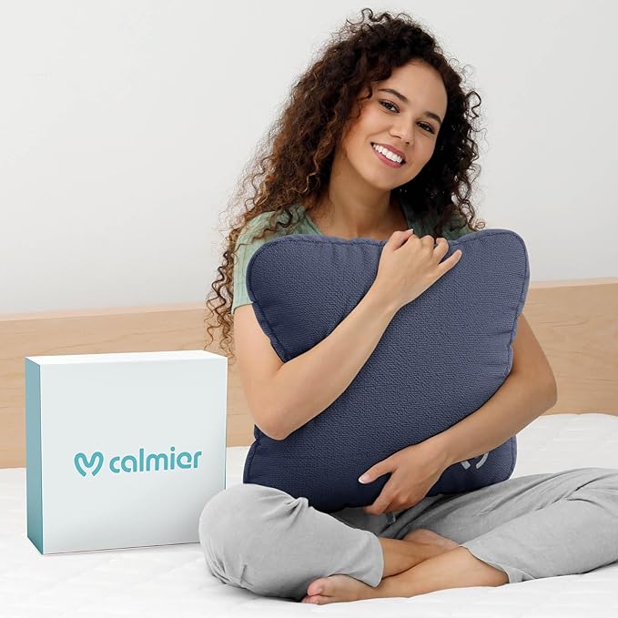 Calmier - 12 lb Sensory Weighted Pillow - Glass Bead Filled Hug Pillow - Ultra Plush Cozy Weighted Pillows for Adults and Kids - Child Sensory Pillow - Weighted Lap Pad (Blue - Fleece, 12 LBS)