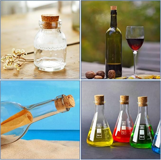 110Pcs Cork Stoppers, 10 Sizes Assortment Small Corks Tapered Cork Plugs Replacement Wooden Bottle Corks Bottle Stopper Wine Cork for Craft Jars Wine Bottles