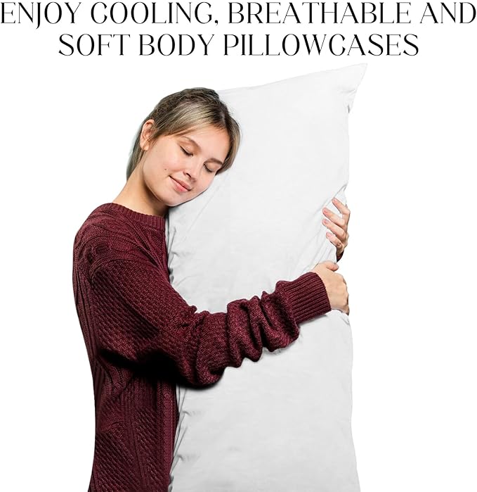 Soft Body Pillow Cover/Pillowcases 60 x 21 Inch, WINKAURA Premium Unique Long Pillow Case for Bed Fits 54x20 Pillow, Envelope Closure, Stylish Wrinkle and Stain Resistant,White