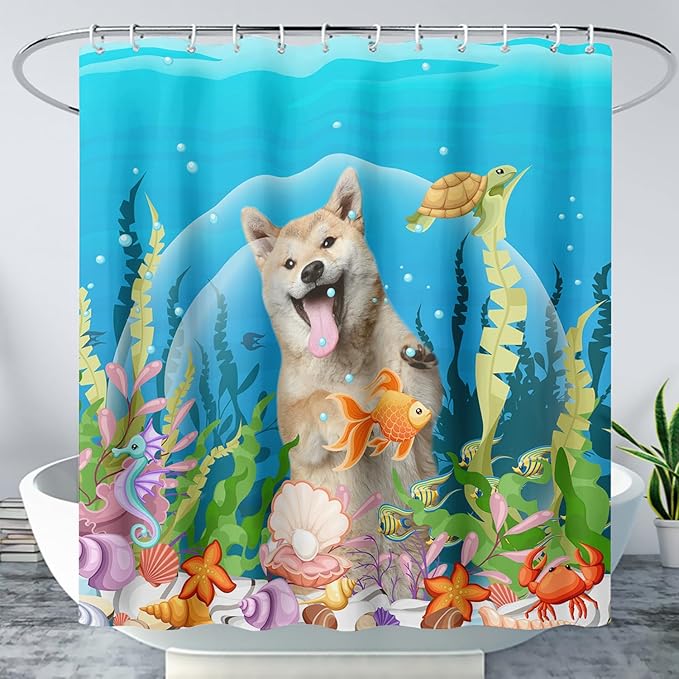 AILONEN Cute Dog Shower Curtain for Boys Girls, Pet Puppy Dog Lover Shower Curtain, 72" W*96" H Waterproof Animal Turtle Fish Ocean Themed Shower Curtain Decor Bathroom with Grommets and Hooks