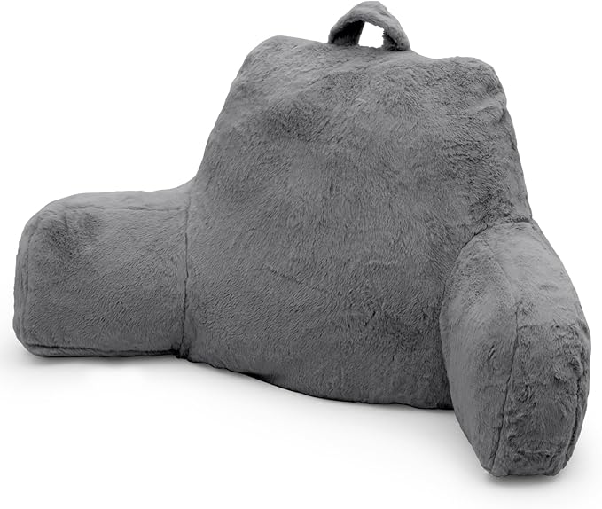 Reading Pillow for Sitting in Bed Adult, Standard Reading Pillow with Memory Foam, Back Pillow for Bed Sitting Up with Extend Arms, Bed Reading Pillow, Grey