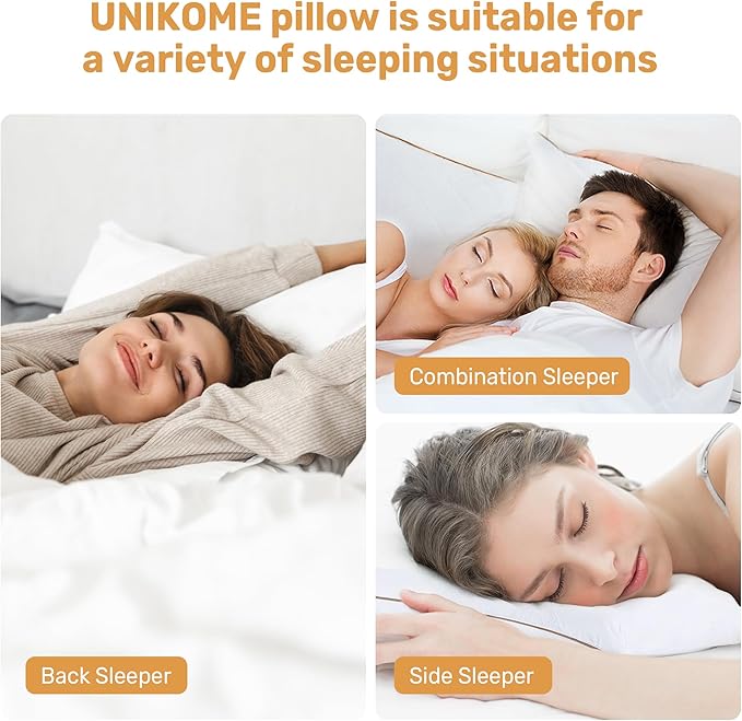 UNIKOME Natural Goose Feathers and Down Pillow - Standard Size Set of 2, Medium Firm Pillow with 100% Cotton Cover,Gussted & Quilting Design Hotel Collection Bed Pillows for Back,Stomach,Side Sleeping