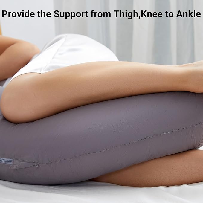 Breathable Full Body Pillow for Side Sleeper,60 Inch Long Body Pillow for Adults,Swan Pillow Cuddle Pillow for Back, Hip, Knee, and Leg Relief with 100% Cotton Fabric Cover, Grey