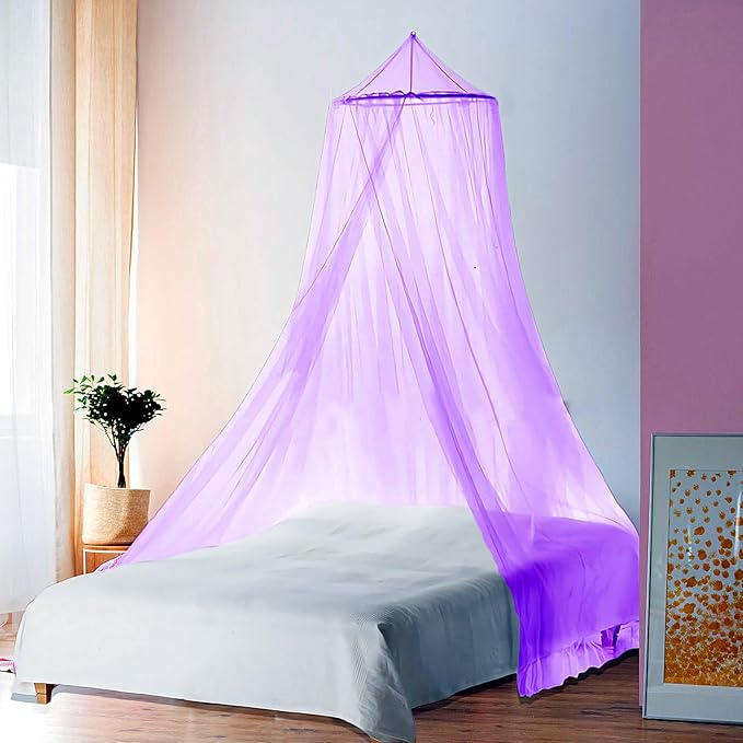 Eimilaly Bed Canopy Mosquito Net, Bed Canopy for Girls Room Decor - Insect Protection Hanging Canopy for Adults, Babies, Outdoor Camping, Purple/Single Door