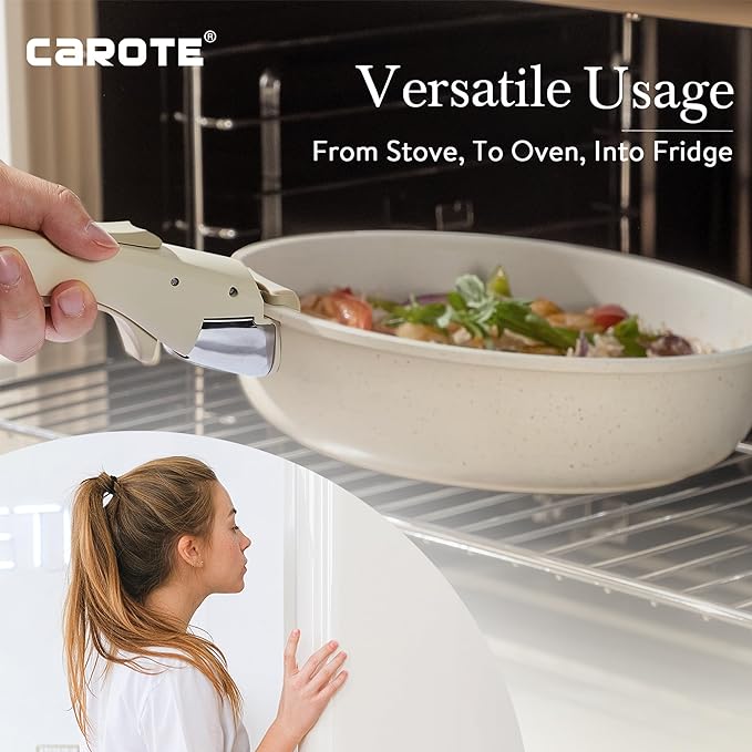 CAROTE 24pcs Detachable Handle Pots and Pan Set, Nonstick Induction Cookware, Removable Handle, RV Oven Safe Cookware, Kitchen Cookware Set Non Stick, Cream White