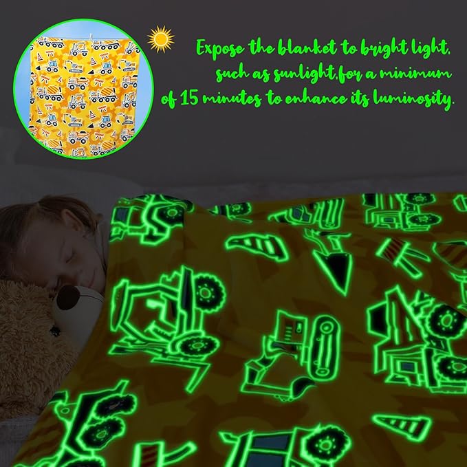 Construction Truck Toys Gifts for Boys Truck Blanket Glow in The Dark Construction Blanket Tractor Blanket for Toddler Boys Excavator for Kids 50x60 inch
