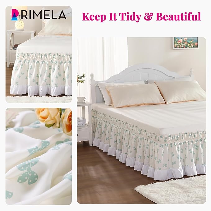 RIMELA White Elastic Bed Skirt King Szie 16 inch Drop, Cal King Bedskirt Easy to Put On, Solid Wrap Around Dust Ruffle, Fade Resistant Silky Fabric Machine Washable