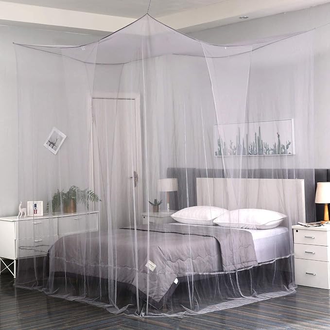 Mengersi 4 Corner Post Elegant Mosquito Net Canopy Bed Curtains Twin to Twin XL Size Bed,Netting Curtains for Camping, Patio,Indoor Outdoor Net (80x40x80, Gray)