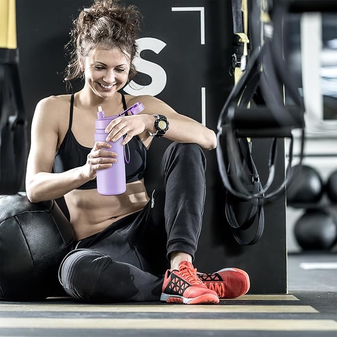 25 oz gym water bottle with straw, leak proof - men's/women's sports metal water bottle - double vacuum insulated stainless steel water bottle for gym, outdoors or traveling