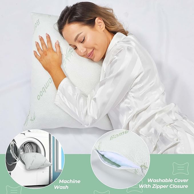 Suzile 6 Pack Shredded Memory Foam Pillows Standard Size Bulk 20 x 26 Inch Adjustable Hotel Bed Pillows Set for Neck and Shoulder Pain with Washable Cover for Side Back Stomach Sleepers