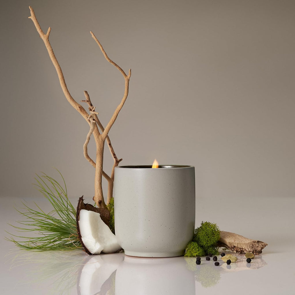 Homecourt Luxury Scented Candle, 60-Hour Burn Time, Soy Wax Blend & Organic Cotton Wick, Kiln-Fired Reusable Ceramic Vessel, Cocomoi, 8 oz