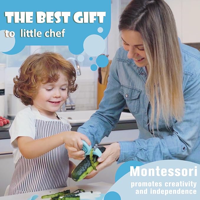 Kids Cooking and Baking Sets Real 23PCS, Toddler Chef Knife Set with Cutting Board and Peeler, BPA-free, Food Grade Child Safe Kitchen Tool for Meal Prep (Blue)