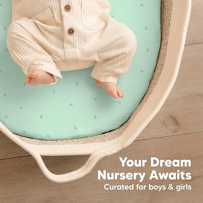 2-Pack Organic Bassinet Sheets for Girls, Boys - 100% Cotton Bassinet Mattress Sheets Compatible with Halo Bassinest Swivel Sleeper, Graco, Baby Delight, Chicco,Unisex Fitted Bassinet Sheets (Bunnies)