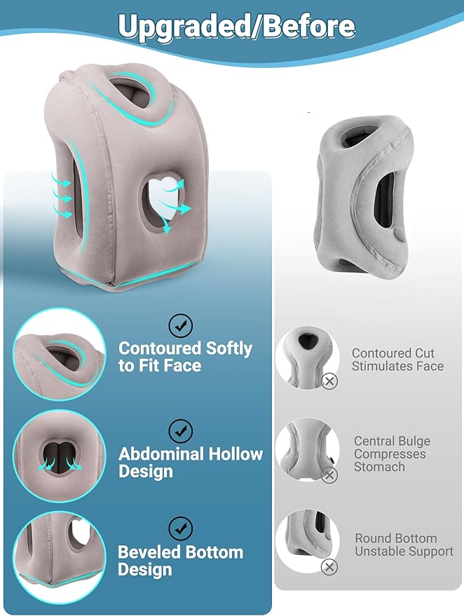 Maliton Inflatable Travel Pillow for Airplane Comfortable Sleeping to Relieve Neck and Shoulder Pain, Support Head Inflatable Pillow for Long Flights, Used for Airplanes, Cars, Trains, Office(Grey)