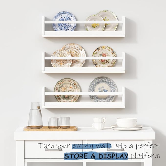 24 Inch Wide Bookshelf for Kids Room Wall Decor, Floating Nursery Book Shelves for Baby Children Teens Bedroom, Corner Hanging Bookshelves Wall Mounted for Classroom Library (White)