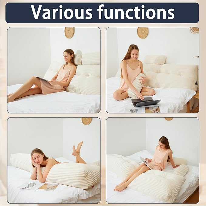 Headboard Wedge Pillow with 2 Pack Neck Roll Pillow Large Headboard Pillow Queen Wedge Pillow Headboard Soft and Supportive Bed Rest Reading Pillows for Sitting in Bed with Removable Cover