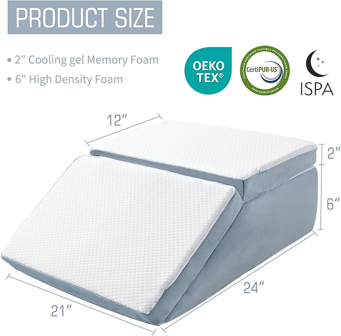 Leg Elevation Pillows for Sleeping, 6&8 Inch Adjustable Memory Foam Wedge Pillow for Legs, Knee Wedge Pillow for After Surgery, Swelling, Back Pain and Circulation