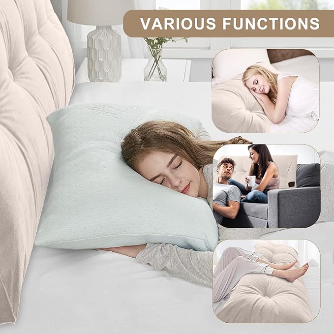 Large Triangular Headboard Pillows Long Backrest Positioning Support Bolster Cushion for Daybed Fluffy Quality Plush Body Wedge Pillow with Removable Cover(Light grey-Queen-59x8x20in)