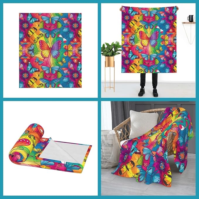 Cute Cartoon Flannel Blanket for Kids, 50" L x 60" W Inches – Soft and Cozy Plush Throw Blanket for Boys and Girls – Perfect for Bed, Couch, or Travel (Butterfly)