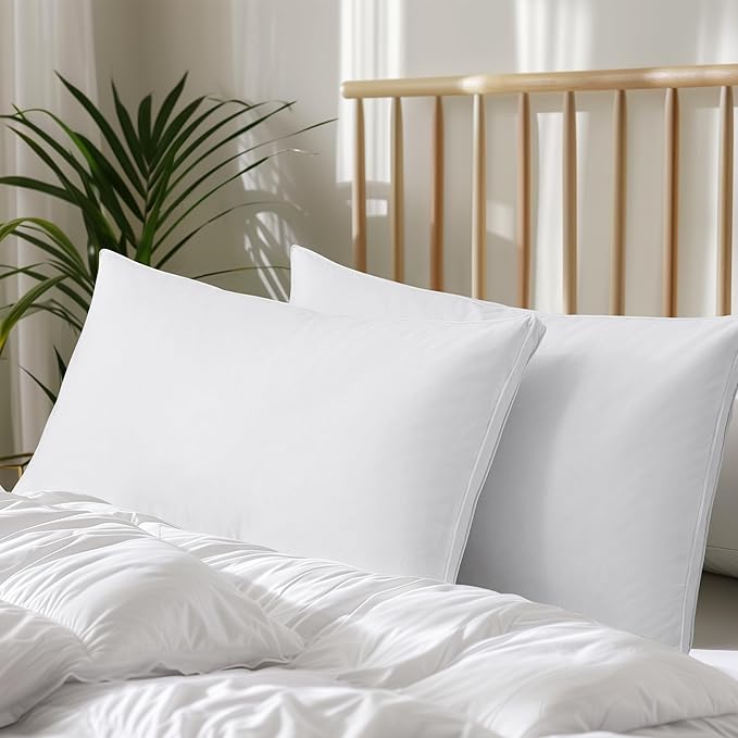 Feather Pillows Queen Size Set of 2,100% Cotton Shell Goose Down Pillow,Feather Down Bed Pillow, White Hotel Pillow (King)