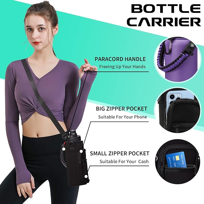 32 oz Water Bottles with Straw & Spout Lid, Paracord Handle & Strap, Double Wall Insulated Flask Water Bottle, Reusable Wide Mouth Gym Water Bottles for Women and Men for Outdoor Fitness Sports