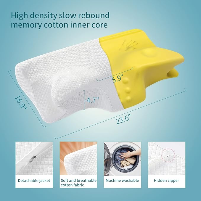 Adjustable Cervical Memory Foam Pillow,Neck Head Shoulder Pain Relief Sleeping,Ergonomic Orthopedic Neck Support Pillow for Side,Back & Stomach Sleepers with Breathable Pillowcase…