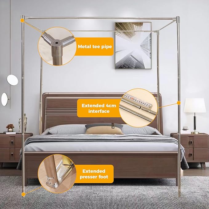 Canopy Bed Frame Post for King Size Beds,Premium Stainless Steel Bed Post Poles Thicken Bed Canopy Frame,Fit for Four-Corner Bed and Mosquito Curtains