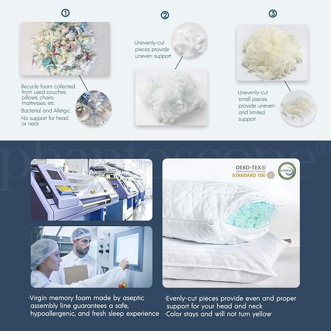 Phantoscope Memory Foam Pillows for Sleeping, Shredded Memory Foam Cooling Pillows Queen Size 2 Pack - Adjustable Bed Pillows for Hot Sleepers, Firm Pillow for Neck Shoulder Pain, Queen