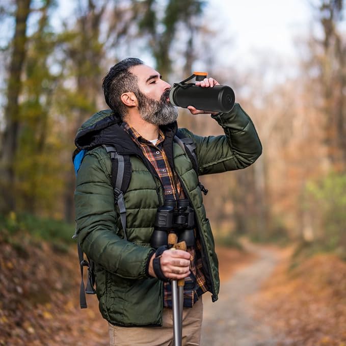 22 oz Double Wall Vacuum Insulated Stainless Steel Water Bottle with Spout Lid BPA Free (BLACK, 22 OZ)